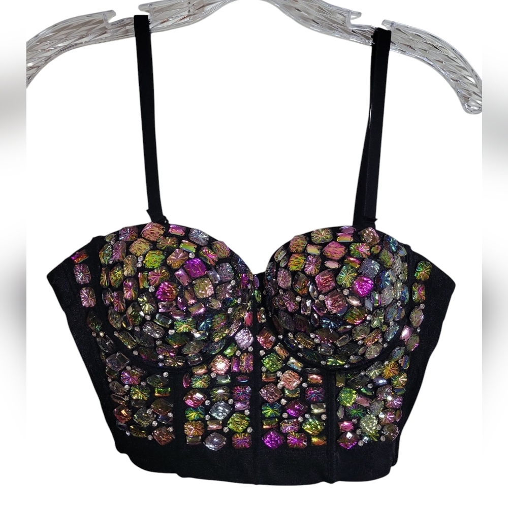Hearts Rob Embellished Black Bustier Top Size M